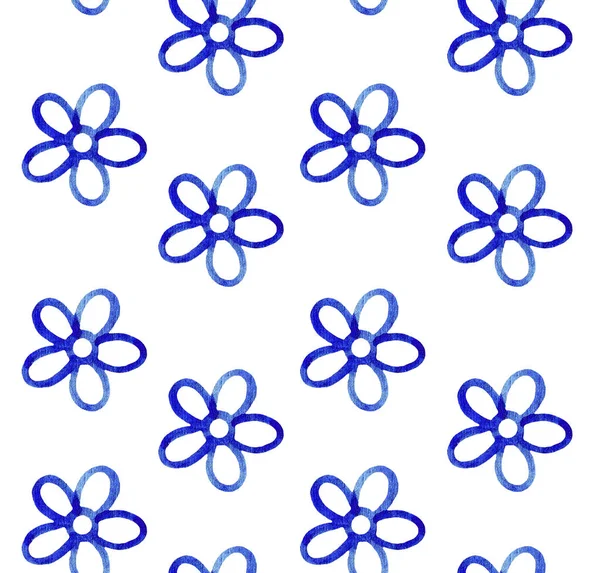 Sömlös Bakgrund Med Blå Blommor Akvarell Illustration — Stockfoto