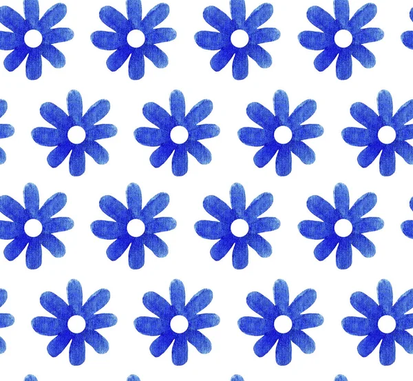 Sömlös Bakgrund Med Blå Blommor Akvarell Illustration — Stockfoto