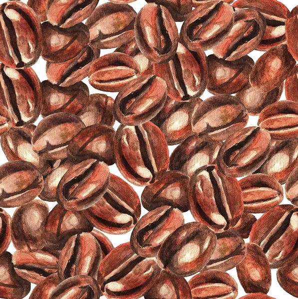 Koffiebonen Naadloos Patroon Aquarelillustratie — Stockfoto