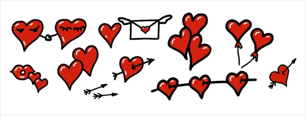 Conjunto Corações Diferentes Dia Dos Namorados Ilustração Vetorial — Vetor de Stock