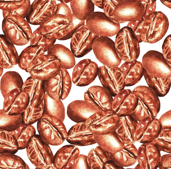 Nahtloses Muster Kaffeebohnen Auf Weißem Hintergrund Aquarellillustration — Stockfoto
