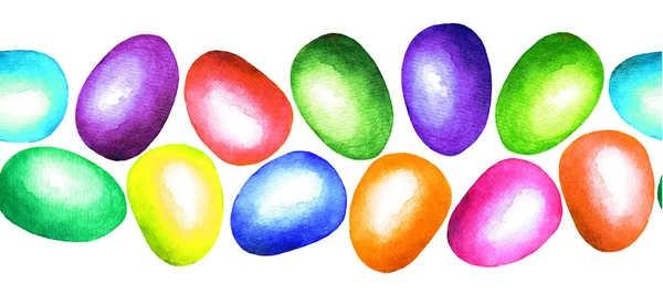 Huevos Pascua Multicolores Sobre Fondo Blanco Patrón Sin Costuras Acuarela — Foto de Stock