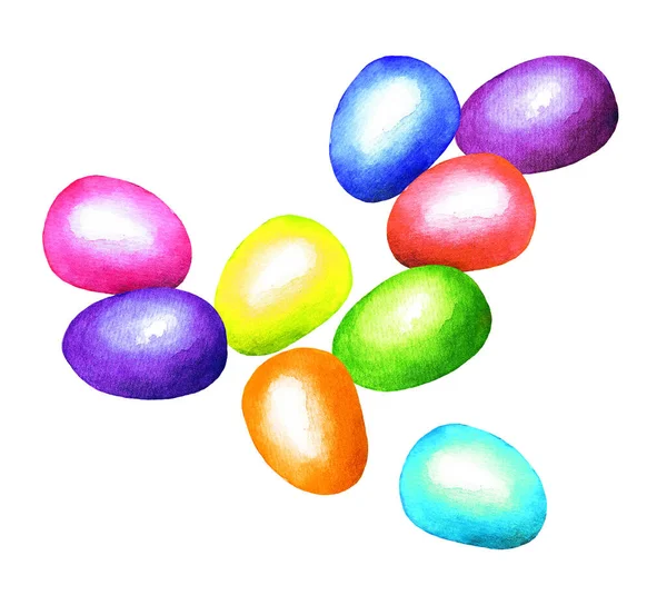 Ovos Páscoa Multicoloridos Fundo Branco Ilustração Aquarela — Fotografia de Stock