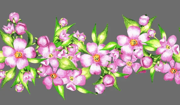 Букет Рожевих Квітів Листя Сірому Фоні Безшовні Візерунки Акварельна Ілюстрація — стокове фото