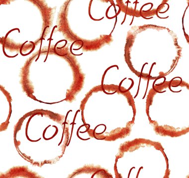 Beyaz arka plandaki bir kupanın kahve izi. Kusursuz desen. Suluboya çizimi