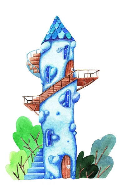 Сказочный Дом Фоне Деревьев Акварели Иллюстрация — стоковое фото