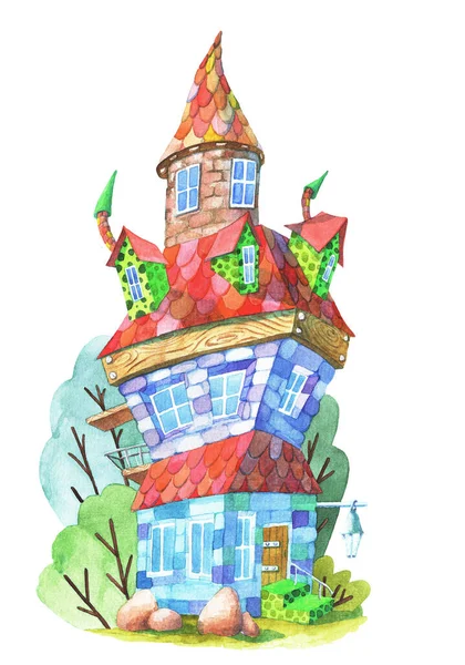 Сказочный Дом Фоне Деревьев Акварели Иллюстрация — стоковое фото