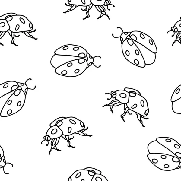 Ladybugs White Background Seamless Pattern Vector Illustration — Stock Vector