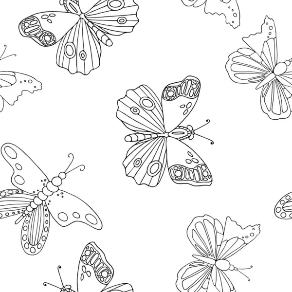 Different Butterflies White Background Seamless Pattern Vector Illustration — Stock Vector