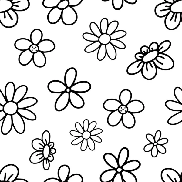 Silhouette Fleurs Sur Fond Blanc Modèle Sans Couture Illustration Vectorielle — Image vectorielle