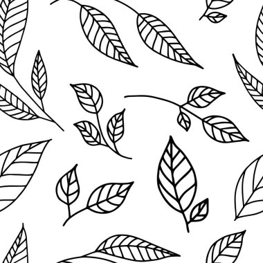 Beyaz arka planda yaprakların silueti. Kusursuz desen. Vektör illüstrasyonu