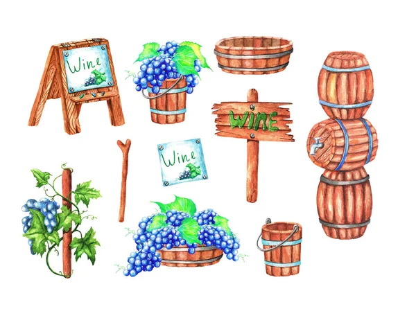 Set Voor Productie Van Wijn Een Witte Vin Vaten Druiven — Stockfoto