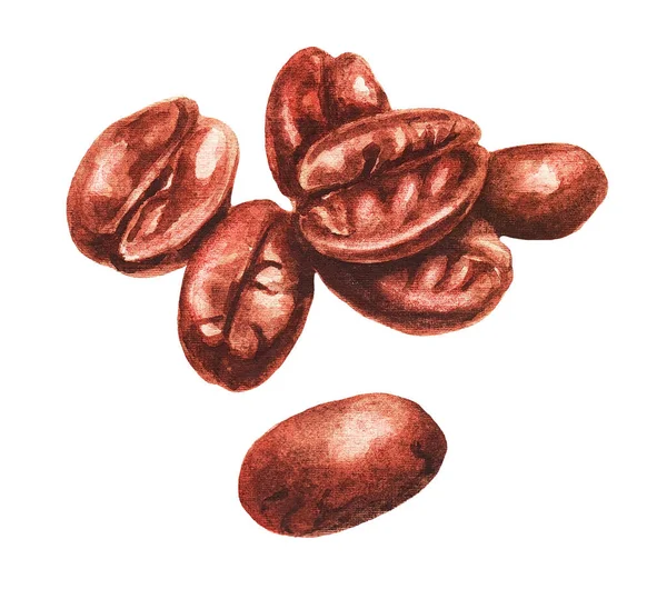 Group Coffee Beans White Background Watercolor Illustration — Stock Photo, Image