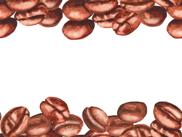 Group Coffee Beans White Background Seamless Pattern Watercolor Illustration — Stock Photo, Image