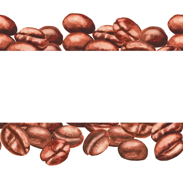 Група Кавових Зерен Білому Тлі Безшовні Візерунки Акварельна Ілюстрація — стокове фото