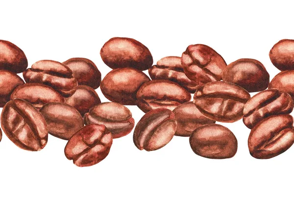 Group Coffee Beans White Background Seamless Pattern Watercolor Illustration — 图库照片#