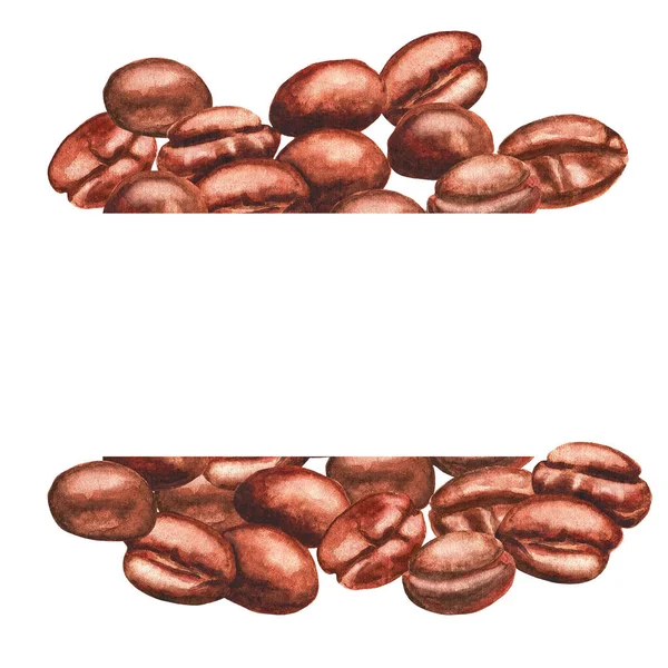 Coffee Frame Coffee Beans White Background Watercolor Illustration — Stock Photo, Image