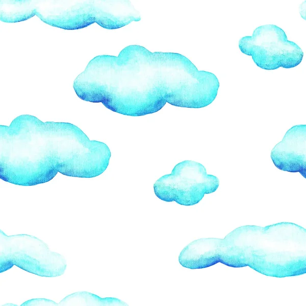 Air Clouds White Background Seamless Pattern Watercolor Illustration — Stock Photo, Image