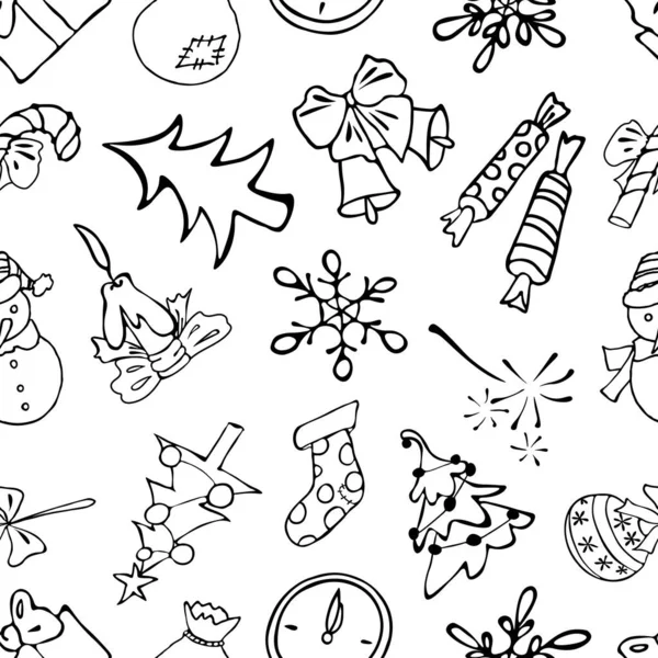 Neujahr Weihnachten Auf Weißem Hintergrund Symbolbild Nahtloses Muster Vektorillustration — Stockvektor