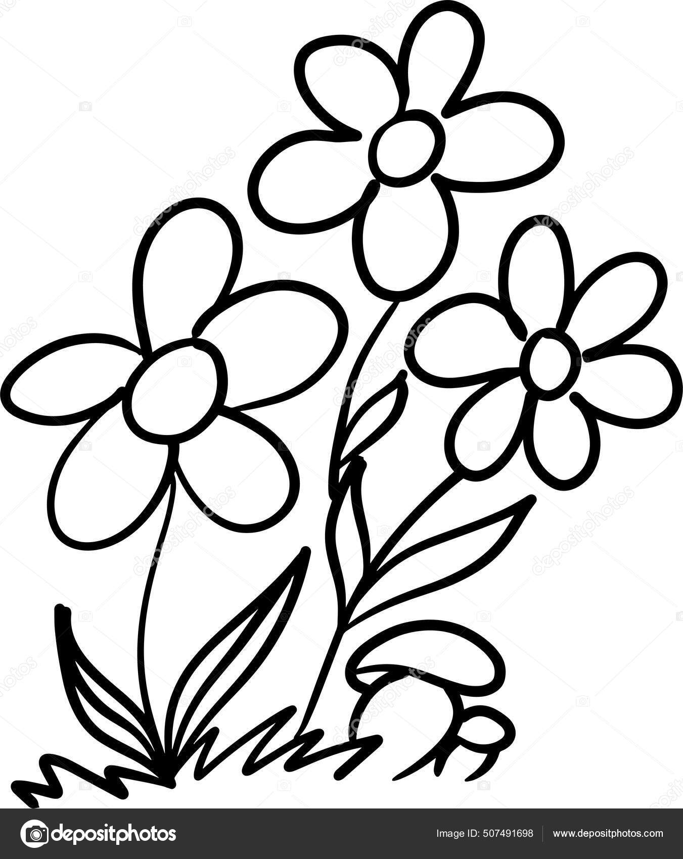 Flores Cogumelos Grama Colorir Ilustração Vetorial Vetor de ©ORyabukhina  507491698, image size:1351x1700