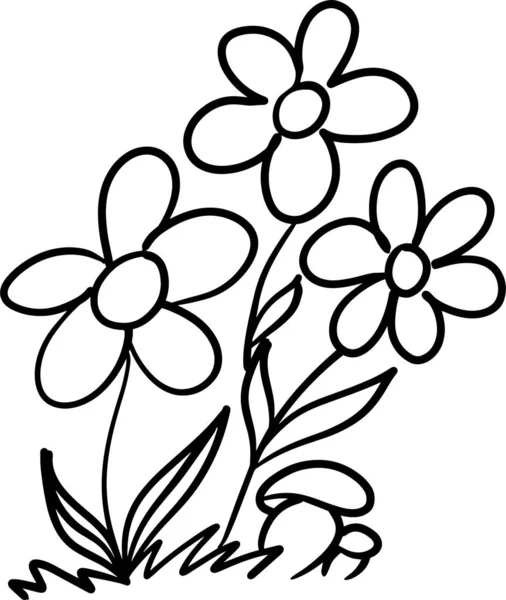 Blommor Och Svamp Gräset Färgning Vektorillustration — Stock vektor