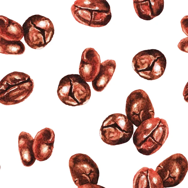 Watercolor Coffee Beans White Background Seamless Pattern Illustration — Stock Photo, Image