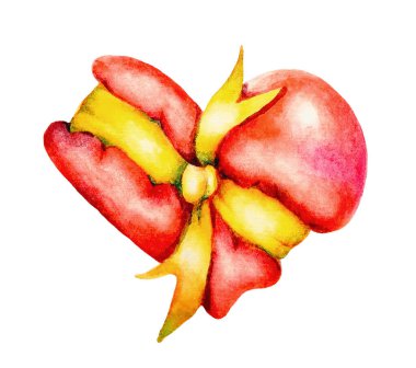 Kalbi sarı kurdeleyle bağlı. Suluboya çizimi