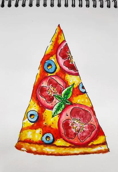 Акварельный Набросок Вкусной Пиццы — стоковое фото