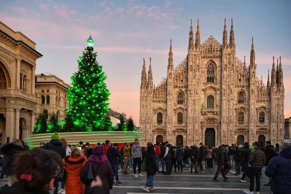 Milan Itálie Prosinec 2020 Vánoční Stromek Před Milánskou Katedrálou Náměstí — Stock fotografie