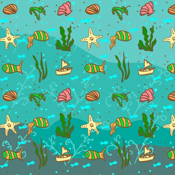 Patrón de mar con peces — Vector de stock