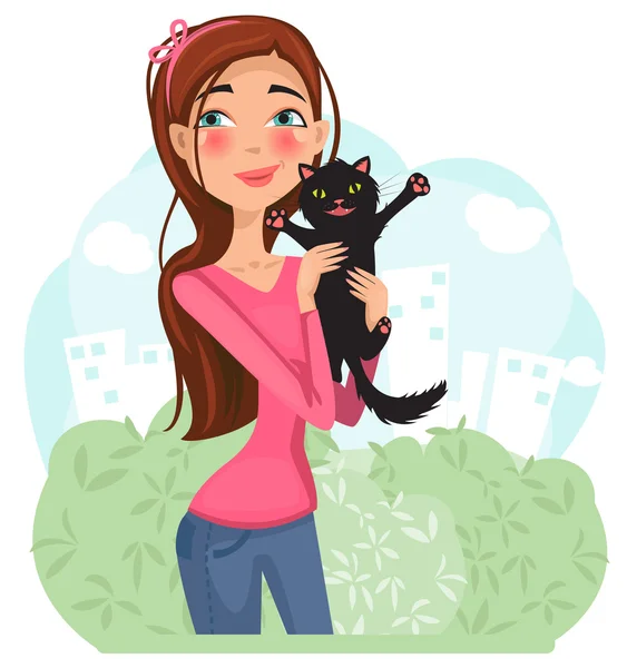 Girl and cat — Stock Vector