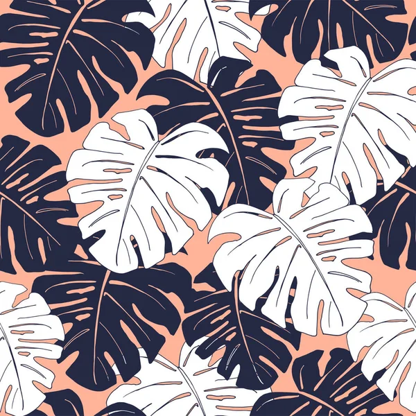 Fondo Brillante Sin Costuras Con Hojas Monstera Crea Una Atmósfera — Vector de stock