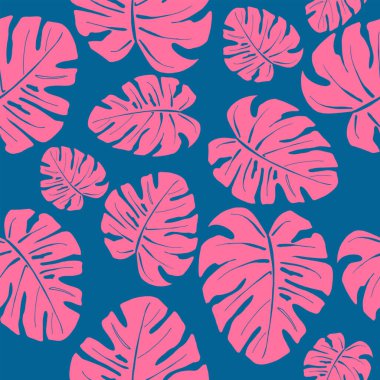 Canavar yapraklarının parlak deseni. Tropik bir atmosfer yaratıyor, yaz ve dinlenme. Kumaş ve kırtasiyeye yazdırmak için uygun.