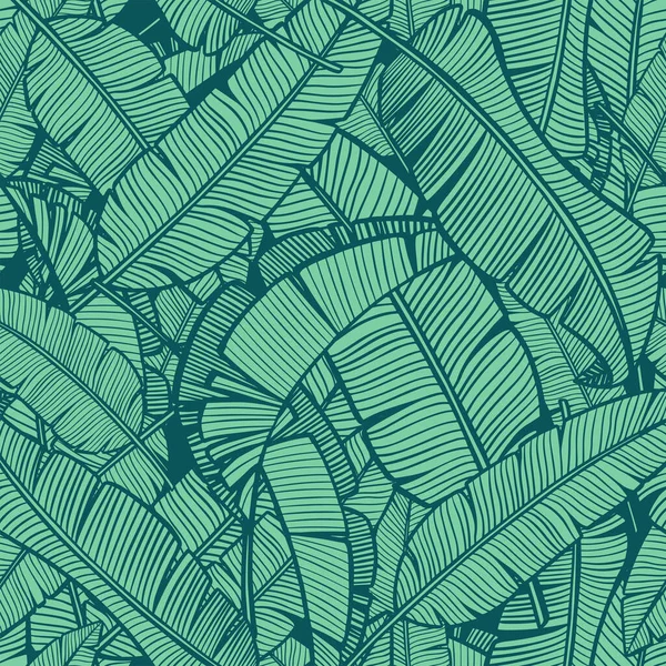 Plátano Árbol Tropical Hoja Patrón Vectores Sin Costura Fondo Verano — Vector de stock