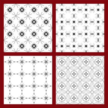 Siyah ve beyaz geometrik desenlerin vektör kümesi. Farklı stillerde soyut tek renkli süsler elle çizilmiştir. Yazdırma, arkaplan, sosyal ağ, web sitesi.