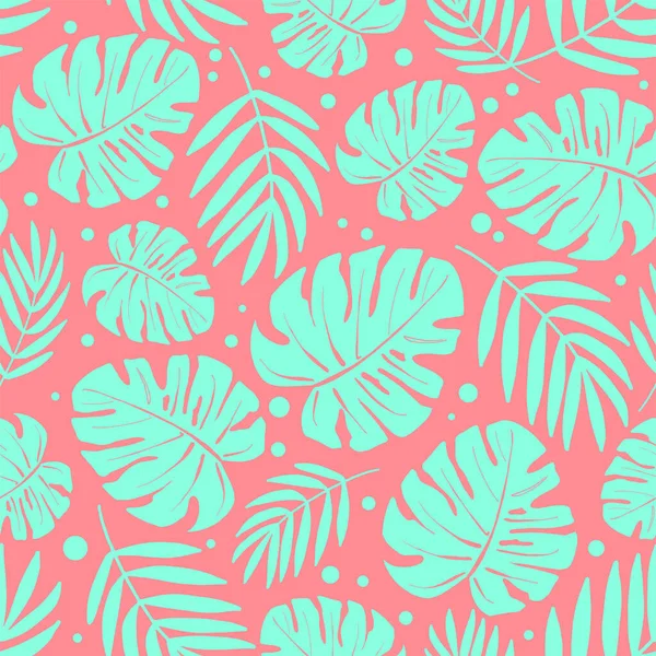 熱帯植物の様々な葉からの多色ベクトルパターン 夏のビーチの装飾 テキスタイル印刷 文房具 — ストックベクタ