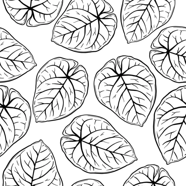 白い背景に熱帯の葉を持つ黒と白のベクトルシームレスなパターン 夏の装飾用 — ストックベクタ
