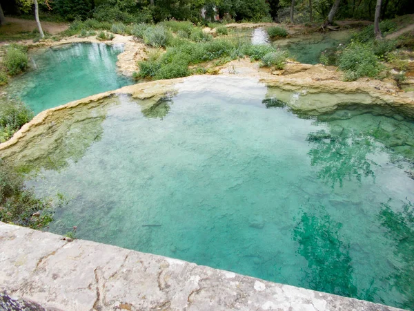 Ebro River Waterfall Arises Cueva Del Agua Orbaneja Del Castillo — Stock Photo, Image