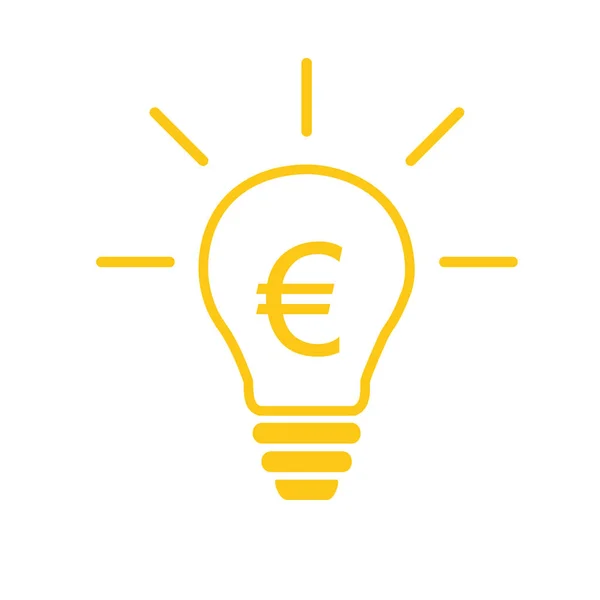 Illustration of a yellow lightbulb with the euro sign inside it representing the rising cost of electricity. Illustration. Light bulb with rays. Symbol of energy and ideas. World Energy Saving Day