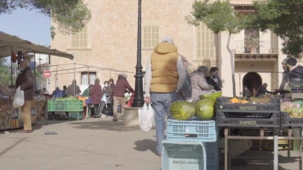 Campos Spanien Januar 2021 Überblick Über Den Wochenmarkt Der Stadt — Stockvideo