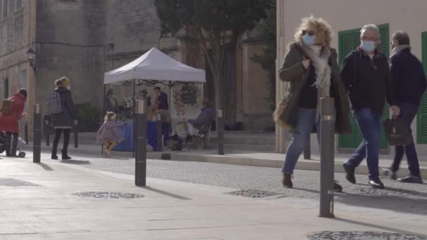 Campos Spanje Januari 2021 Algemeen Overzicht Van Wekelijkse Straatmarkt Stad — Stockvideo