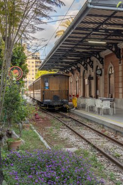 Palma de Mallorca, Spain; april 23 2021: Soller train station located in the historic center of Palma de Mallorca, closed due to the Coronavirus pandemic