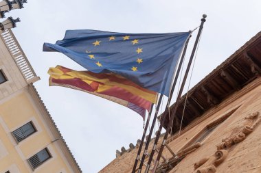 Majorcan kasabası Campos 'un belediye binasının ana yüzeyi. Balear Adaları, İspanya ve Avrupa Detayları