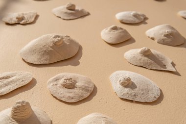 Yumuşak beton yüzeydeki yapay kabuk dokuları. Yapay su elementlerinin görüntüsü