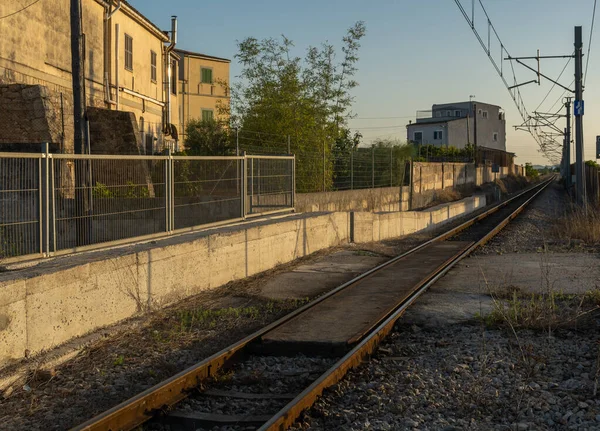 Railway Tracks Urban Setting Sunset Sunny Day Island Mallorca Spain — Stock Photo, Image