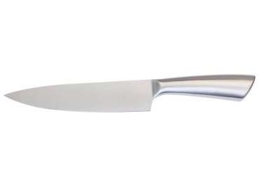 Yüksek kalite, yüksek dayanıklı, paslanmaz çelik oyma şefinin bıçağı. Kırpma yolu olan beyaza izole edilmiş..