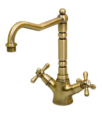 Beyaz arka plan üzerinde izole banyo pirinç musluk