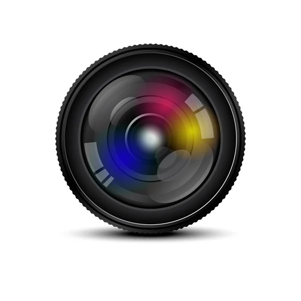 Anteriore dell'obiettivo della fotocamera su sfondo bianco . — Vettoriale Stock