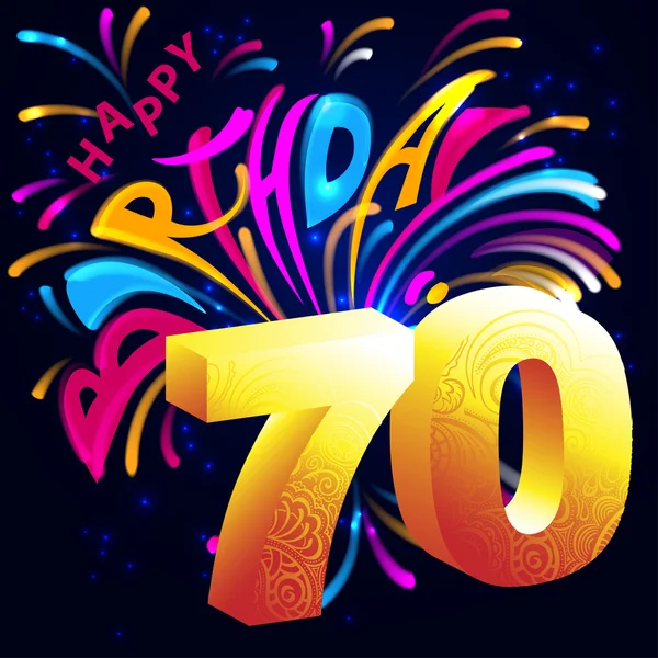Vuurwerk Happy Birthday met een gouden nummer 70 — Stockvector