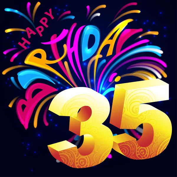 Fireworks Happy Birthday with a gold number 35 — Stock Vector